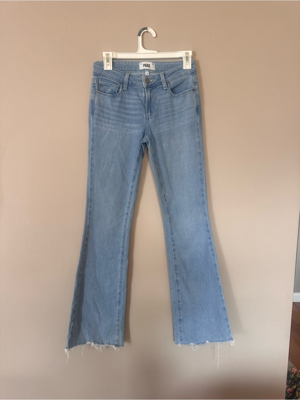 PAIGE Skyline Boot Light Blue Flare Jeans with Raw Hem